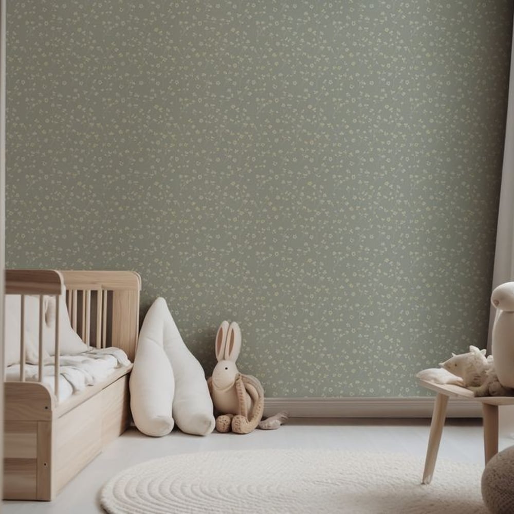 Gisela Green - Papiers peints - Vert - Chambre d’enfant - Floral - Scandza - Intissé