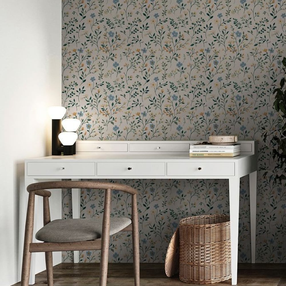Anki Beige - Wallpaper - Beige - Office - Floral - Scandza - Non-Woven