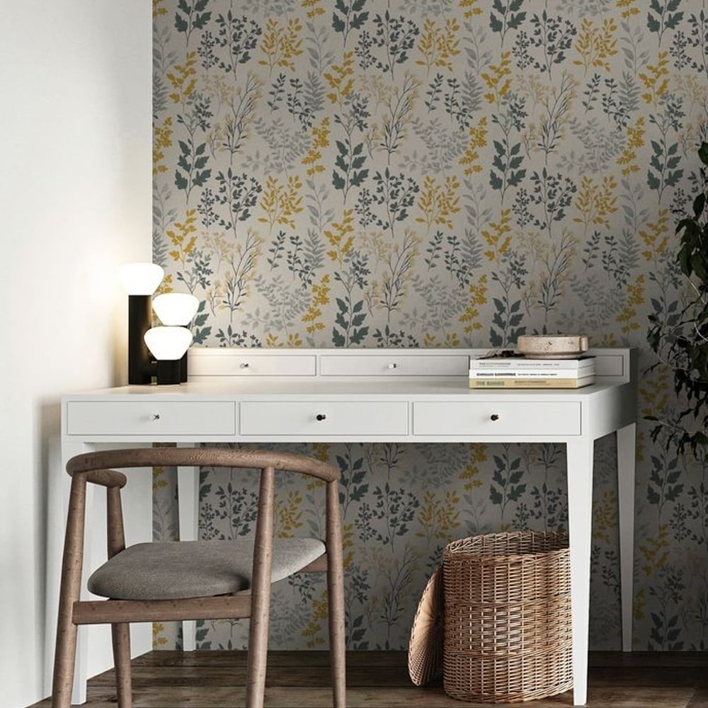 Heidi Beige - Papiers peints - Beige - Bureau - Floral - Scandza - Intissé