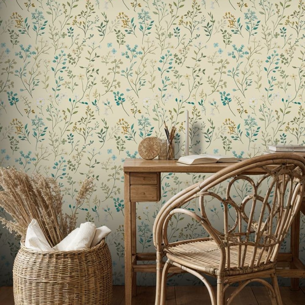 Hildur Yellow - Papiers peints - Jaune - Bureau - Floral - Scandza - Intissé