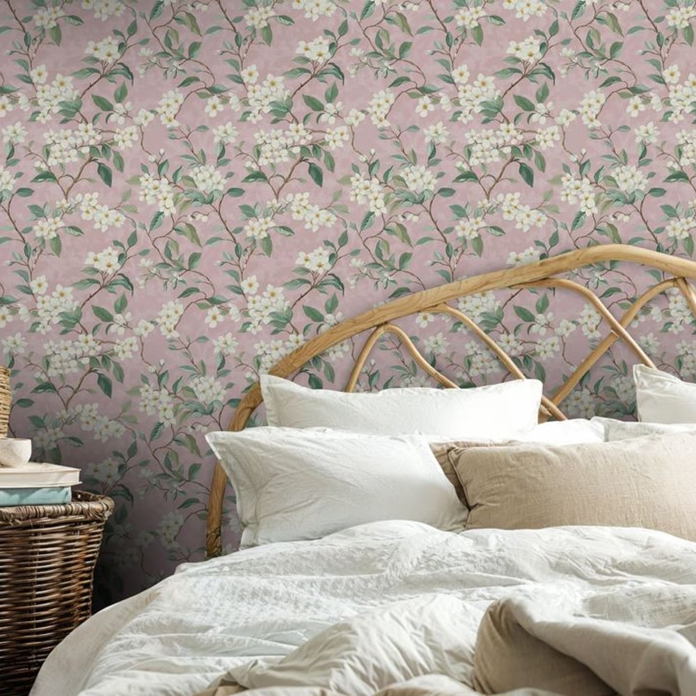 Ingalill Pink - Papiers peints - Rose - Chambre - Floral - Scandza - Intissé