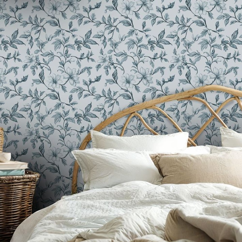 Jonna Blue - Papiers peints - Bleu - Chambre - Floral - Scandza - Intissé