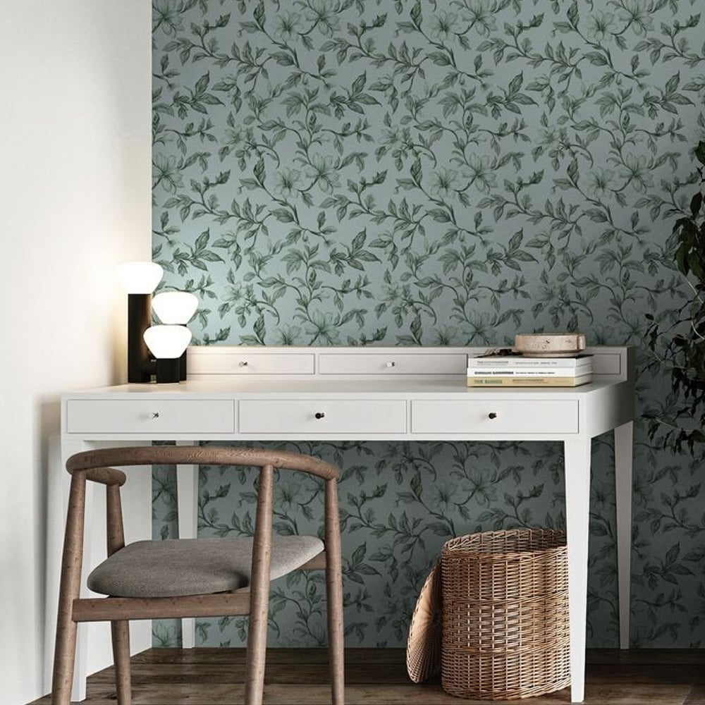 Jonna Green - Papiers peints - Vert - Bureau - Floral - Scandza - Intissé