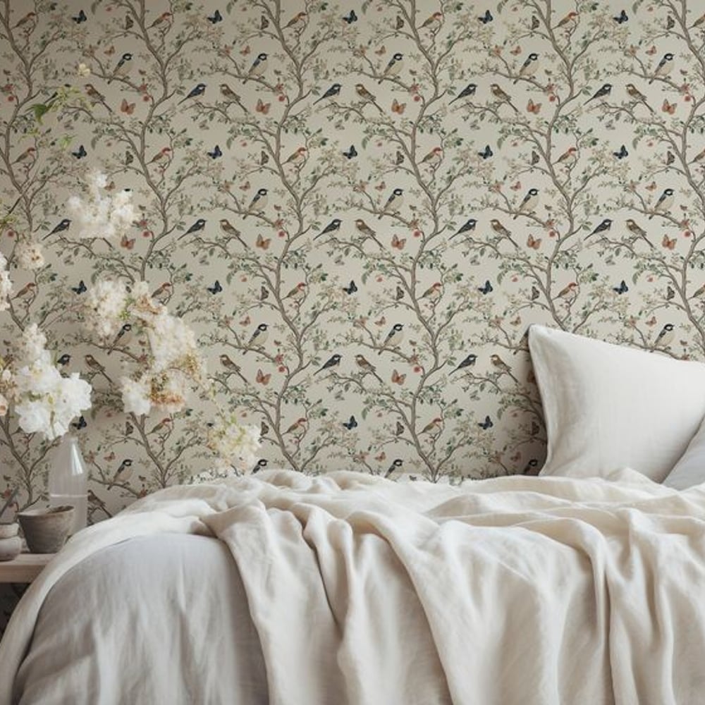 Agaton Beige - Papiers peints - Beige - Chambre - Oiseaux - in between - Intissé