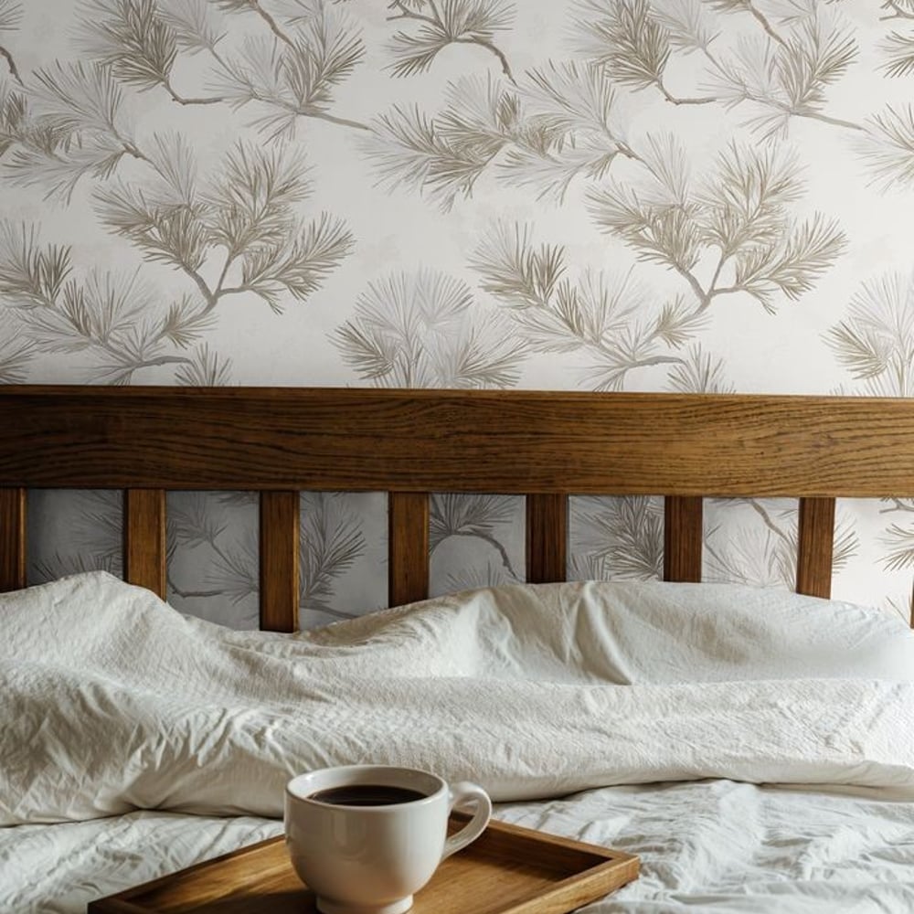 Edgar Beige - Papiers peints - Beige - Chambre - Feuille - Scandza - Intissé
