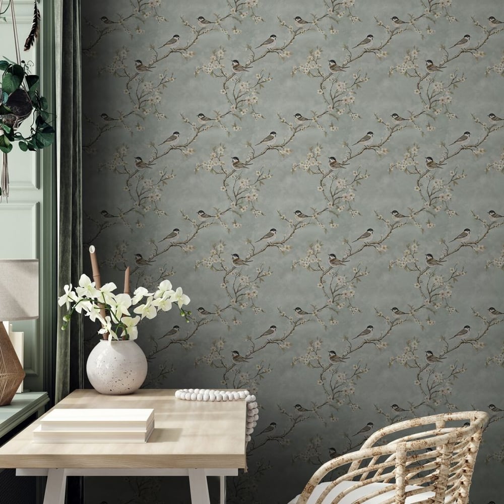 Erling Blue - Papiers peints - Bleu - Bureau - Oiseaux - Scandza - Intissé