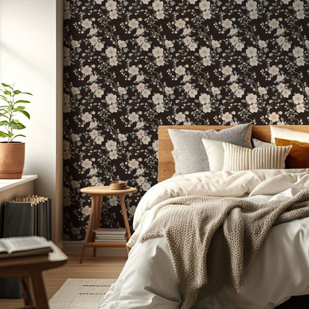 Gunborg Brown - Papiers peints - Marron - Chambre - Floral - Scandza - Intissé