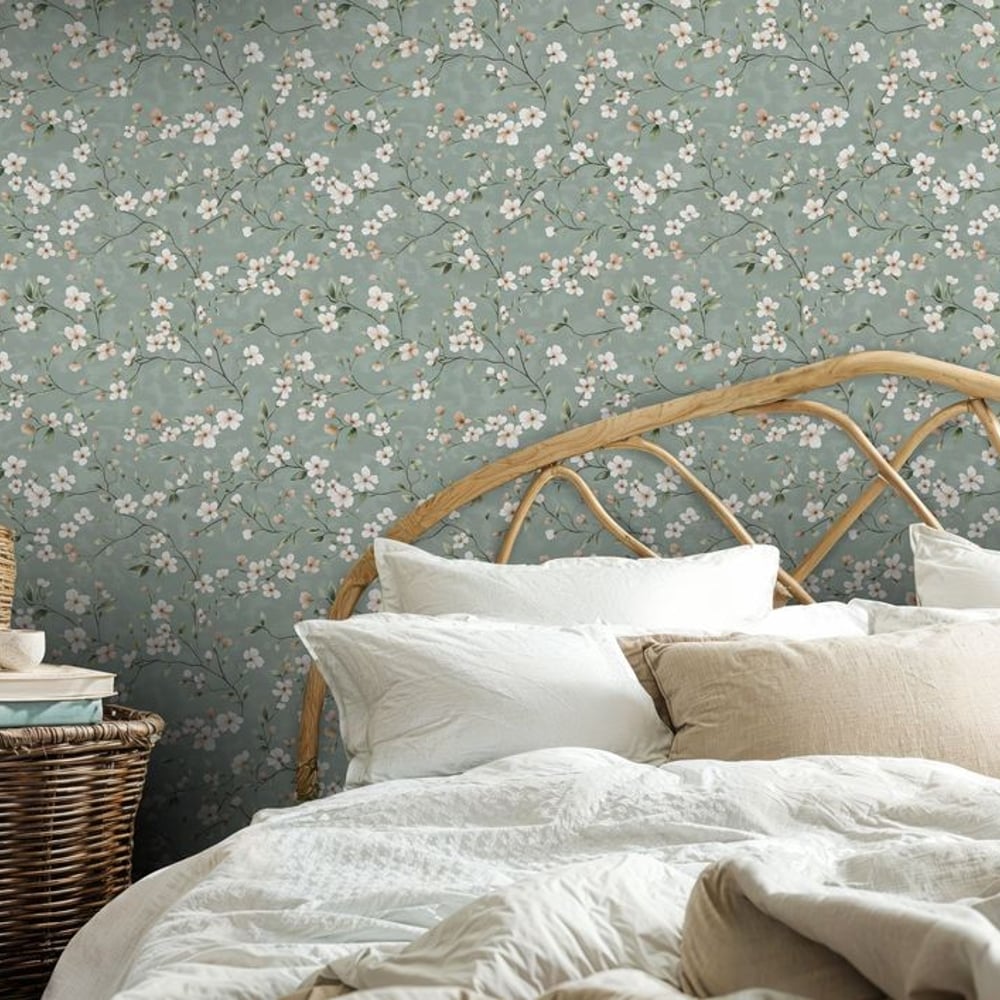 Ida Green - Papiers peints - Vert - Chambre - Floral - Scandza - Intissé