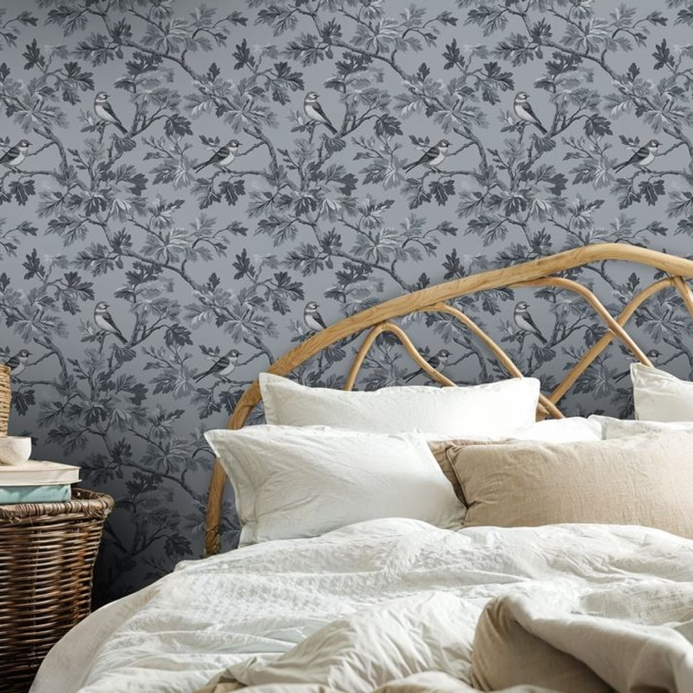 Kristian Blue - Papiers peints - Bleu - Chambre - Oiseaux - in between - Intissé