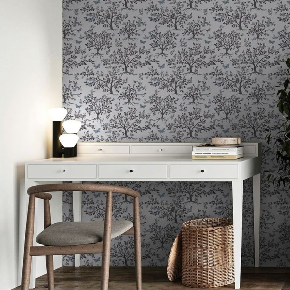 Penny Blue - Wallpaper - Blue - Office - Butterflies - in between - Non-Woven