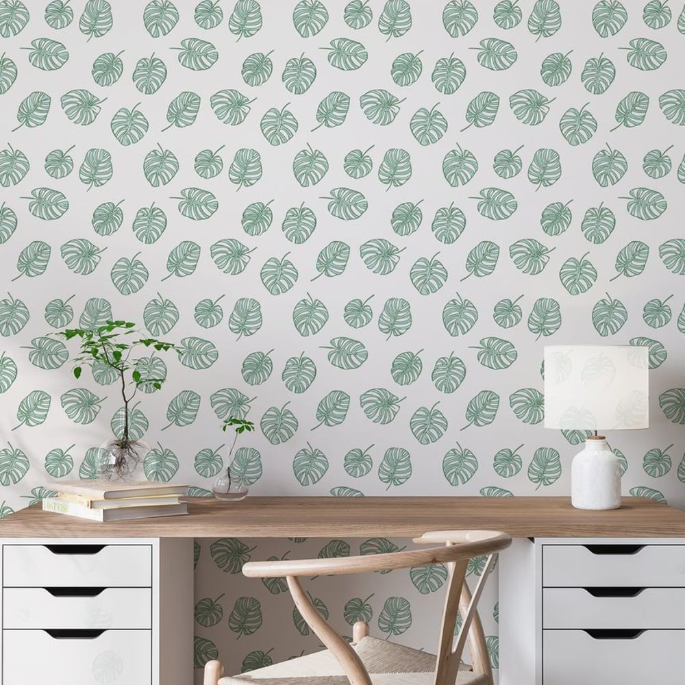 Sigge White - Wallpaper - White - Office - Leaf - in between - Non-Woven
