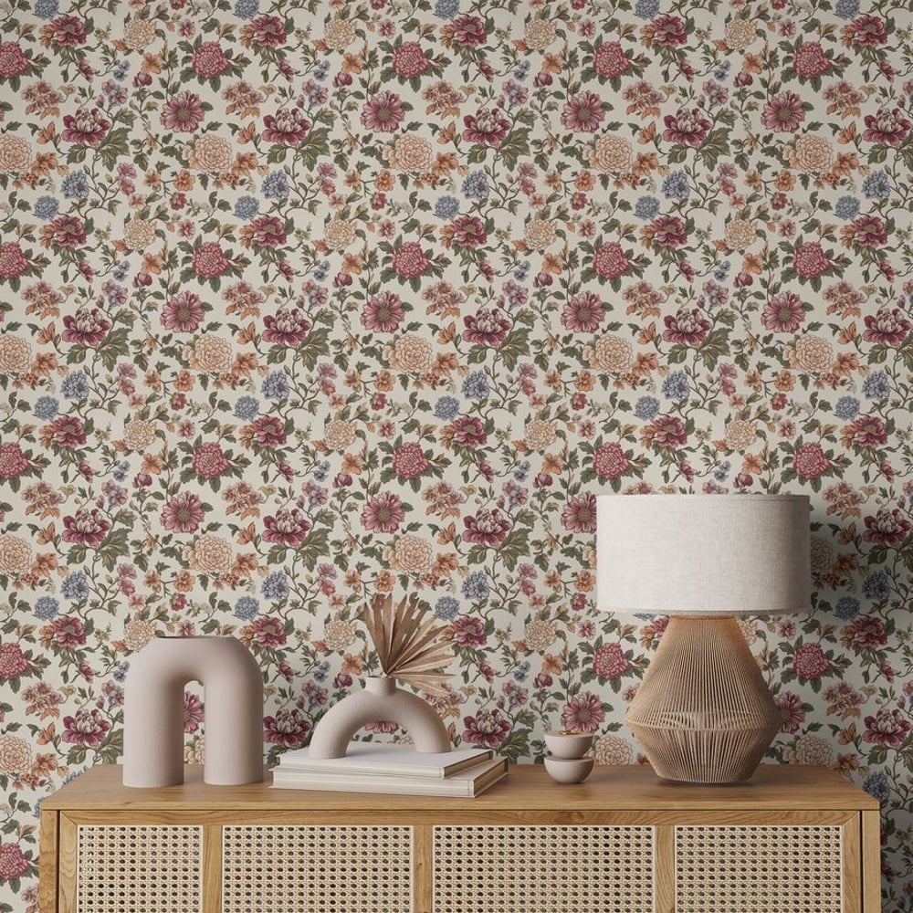 Katarina Beige - Papiers peints - Beige - Entrée - Floral - Scandza - Intissé