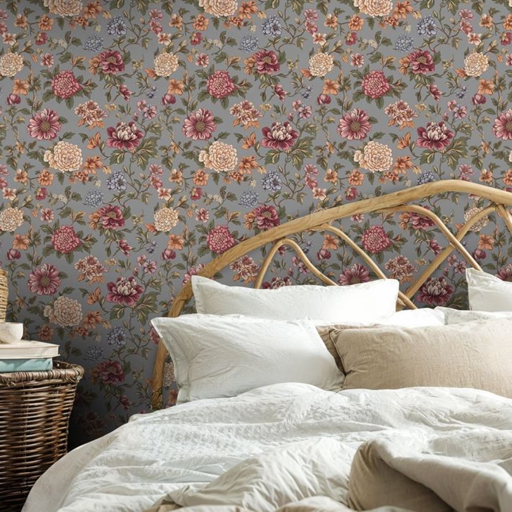 Katarina Grey - Papiers peints - Gris - Chambre - Floral - Scandza - Intissé
