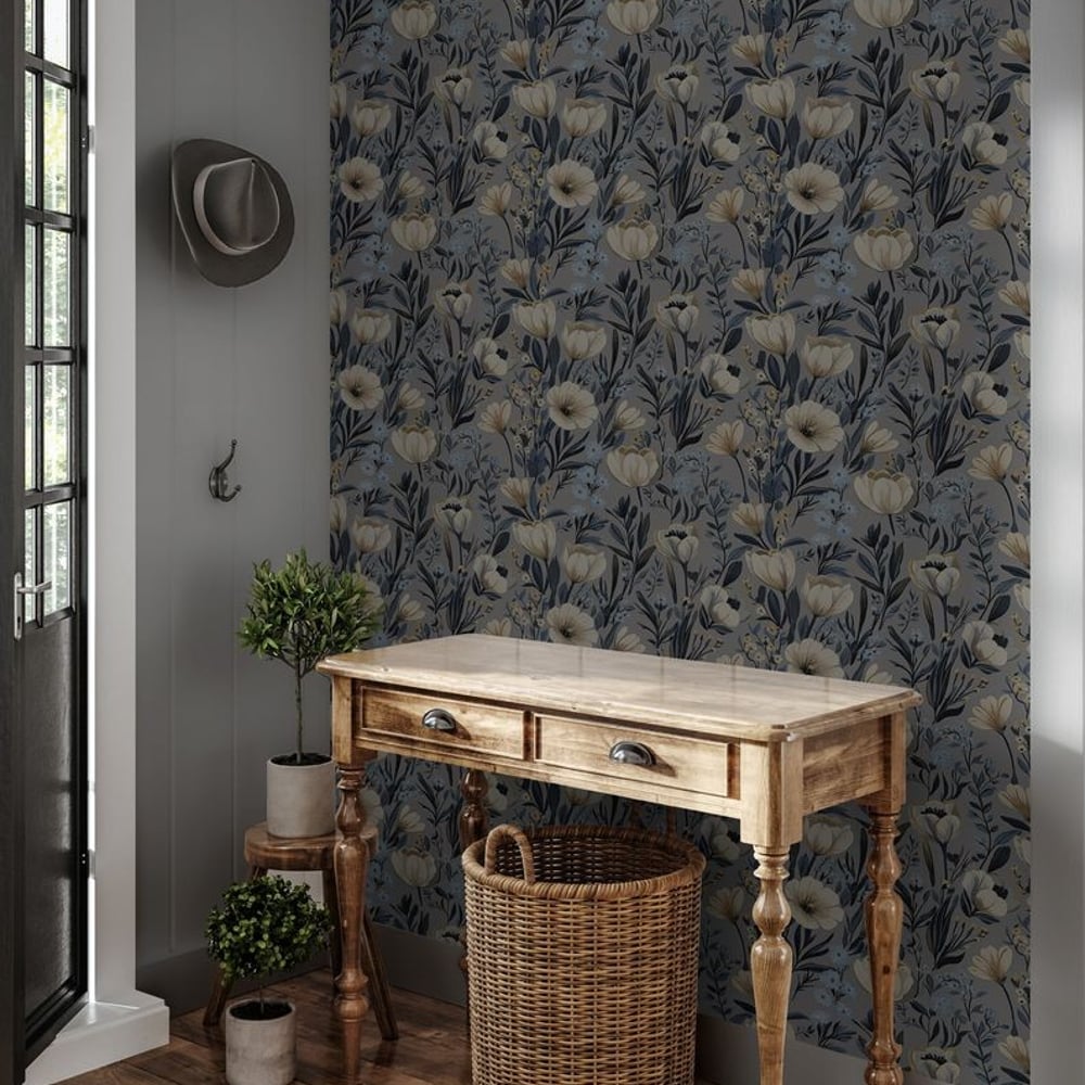 Elisa Blue - Papiers peints - Bleu - Entrée - Floral - Scandza - Intissé