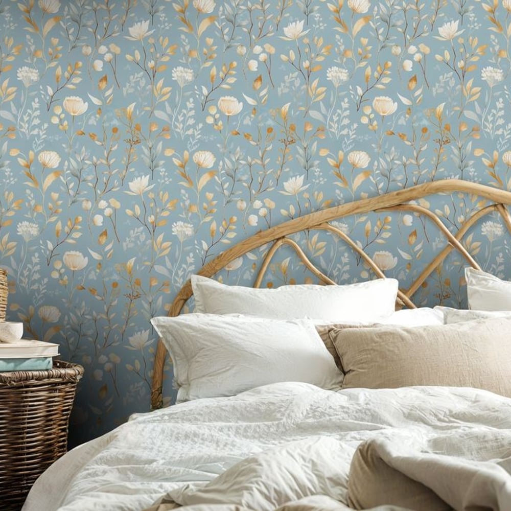 Inse Blue - Papiers peints - Bleu - Chambre - Floral - Scandza - Intissé