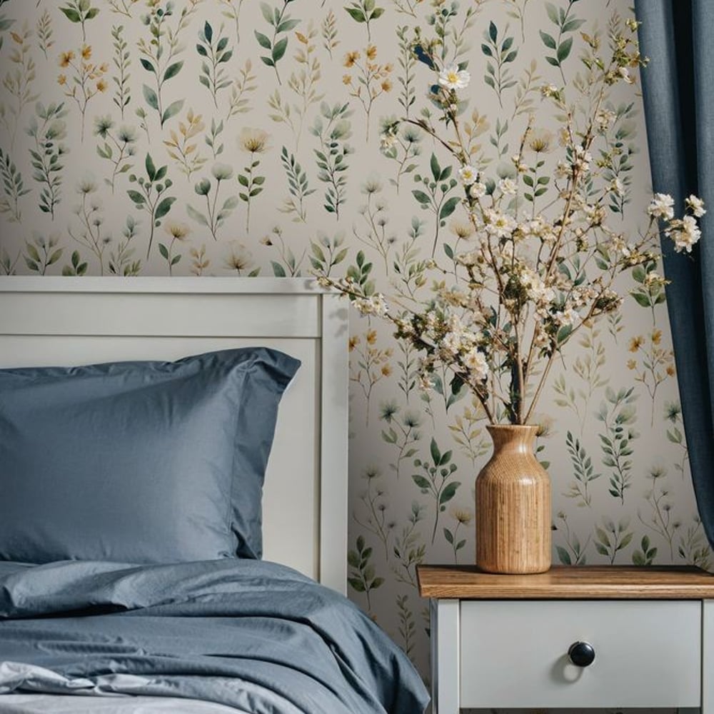 Carol Beige - Papiers peints - Beige - Chambre - Floral - Scandza - Intissé
