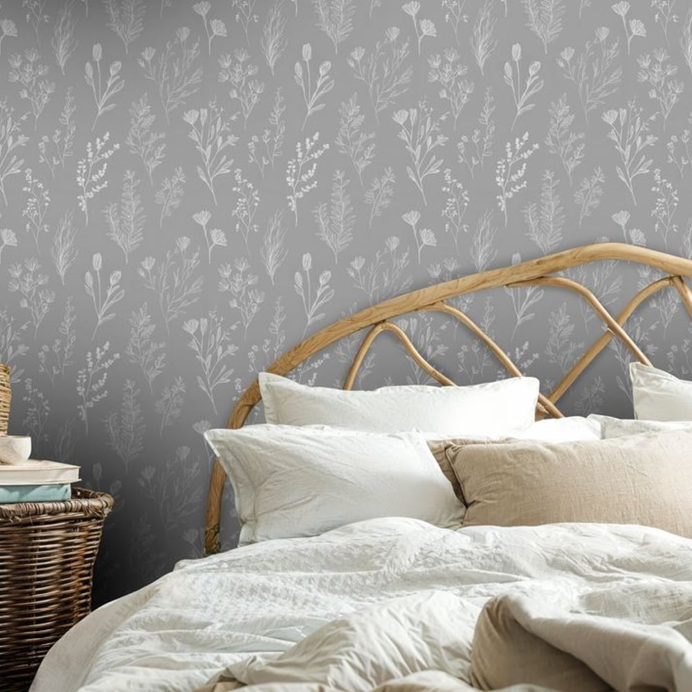 Eija Grey - Papiers peints - Gris - Chambre - Floral - Scandza - Intissé