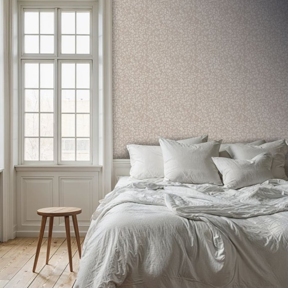 Andre Beige - Wallpaper - Beige - Bedroom - Leaf - Scandza - Non-Woven