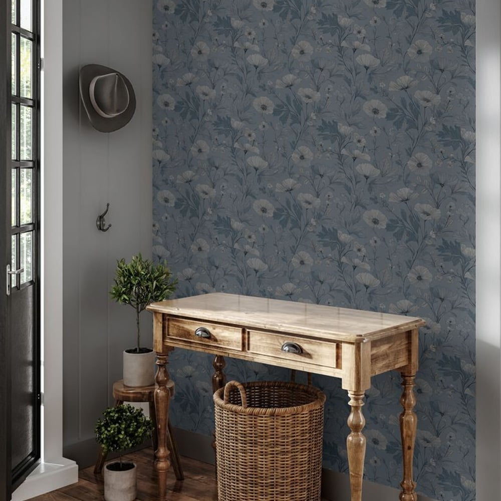 Lola Blue - Papiers peints - Bleu - Entrée - Floral - Scandza - Intissé