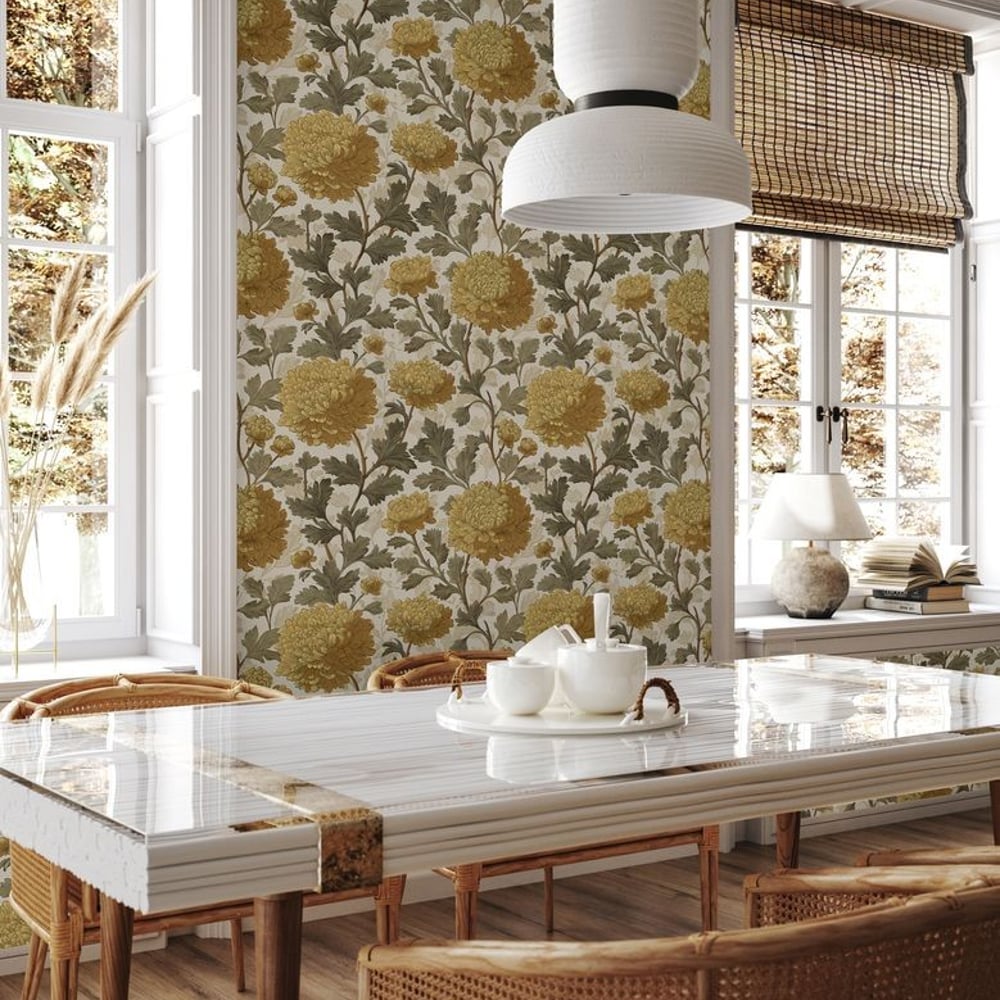 Brandon Beige - Papiers peints - Beige - Cuisine - Floral - Wallpassion - Intissé
