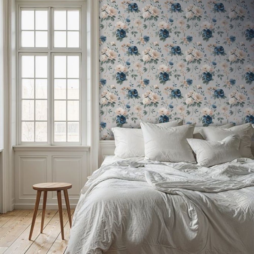 Anneli Cream - Papiers peints - Beige - Chambre - Floral - Scandza - Intissé