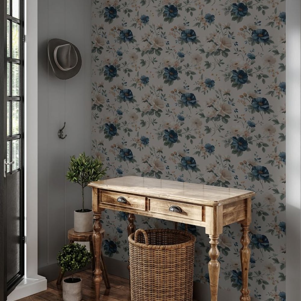 Anneli Grey - Papiers peints - Gris - Entrée - Floral - Scandza - Intissé