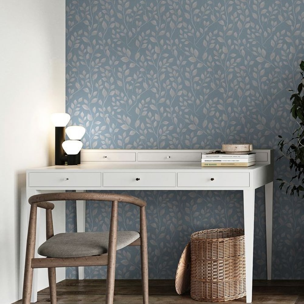 Glenn Light Blue - Papiers peints - Bleu - Bureau - Feuille - Scandza - Intissé