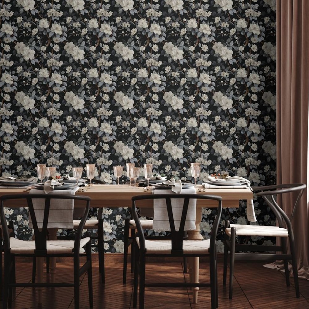 Andreas Black - Papiers peints - Noir - Chambre - Floral - Wallpassion - Intissé