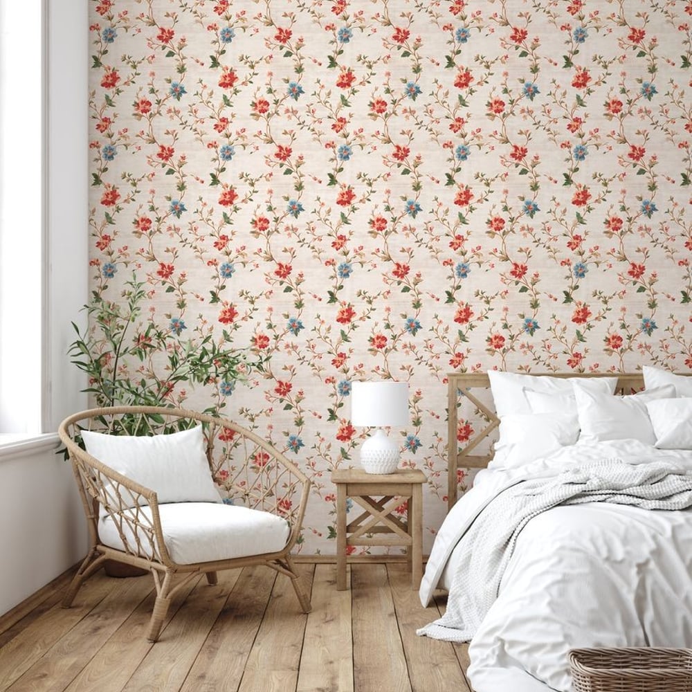 Carita Beige - Papiers peints - Beige - Chambre - Floral - Scandza - Intissé