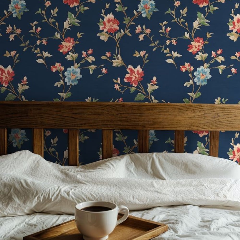 Carita Blue - Papiers peints - Bleu - Chambre - Floral - Scandza - Intissé