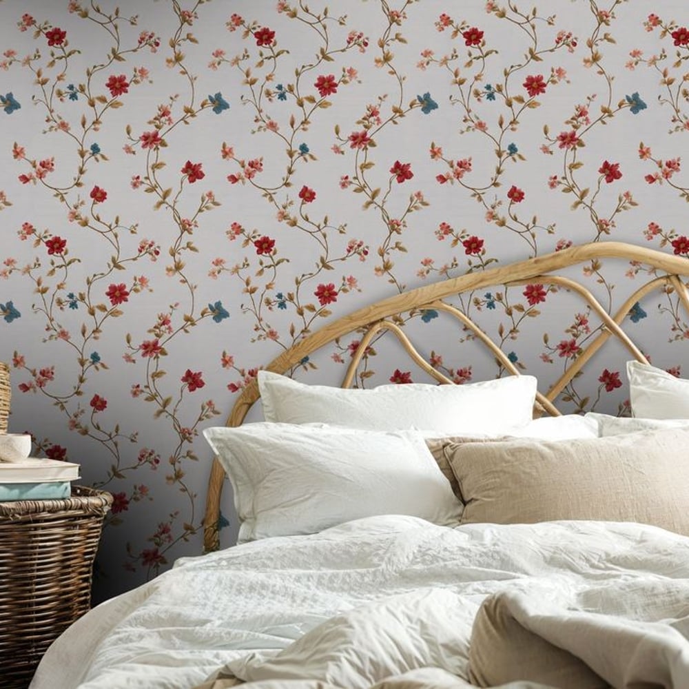 Dorotea Grey - Papiers peints - Gris - Chambre - Floral - Scandza - Intissé