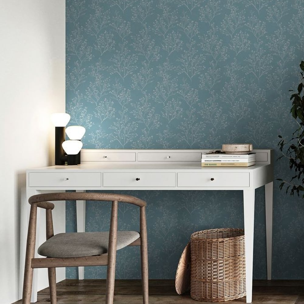 Jill Blue - Papiers peints - Bleu - Bureau - Feuille - Scandza - Intissé