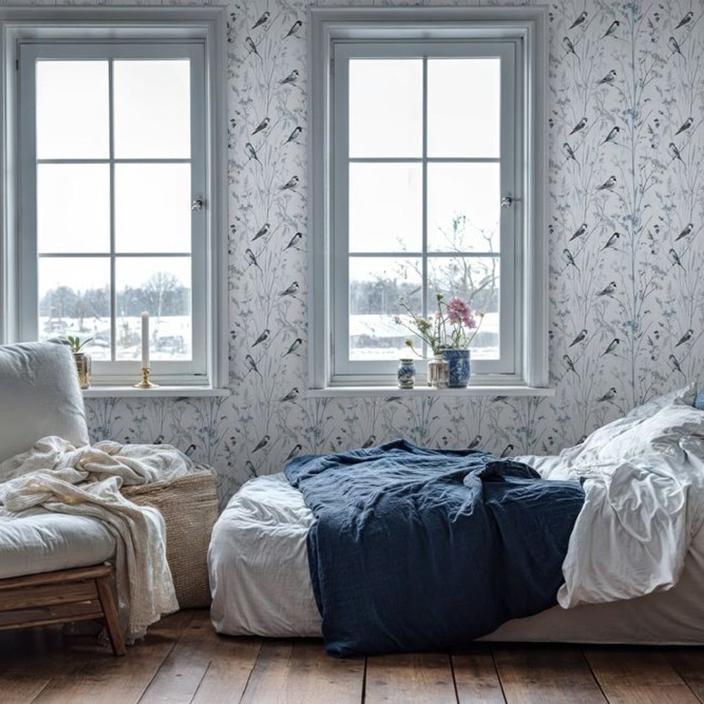 Steffe Blue - Wallpaper - Blue - Teenager's room - Birds - in between - Non-Woven