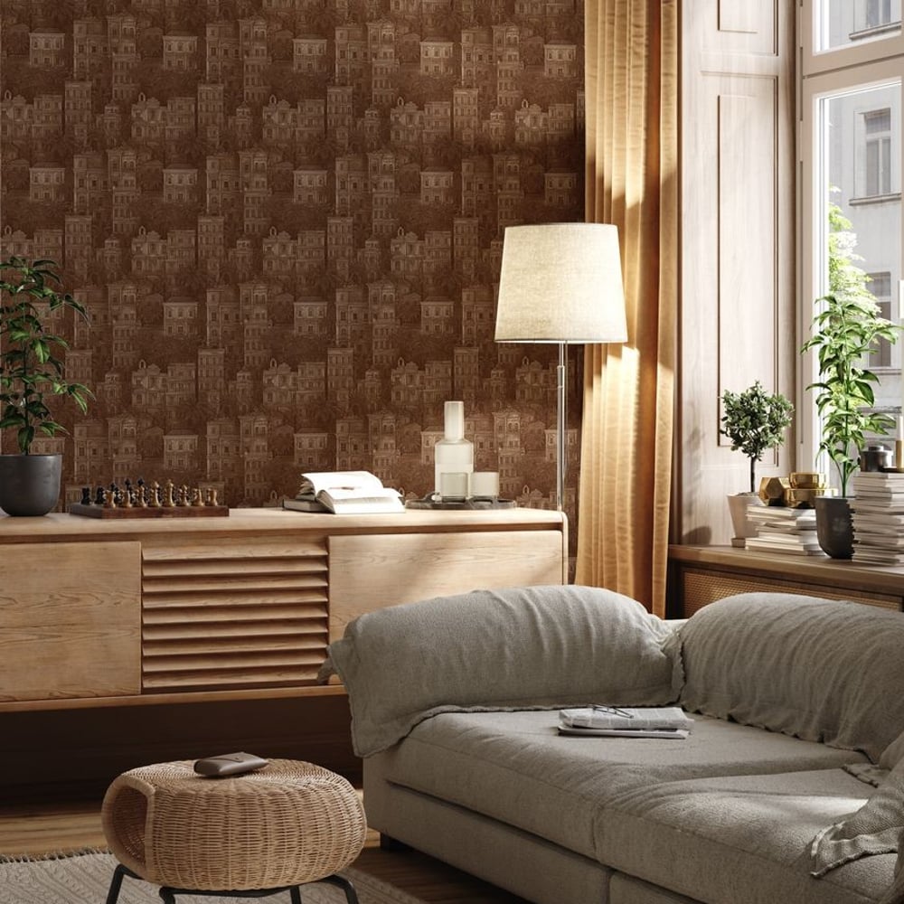 Emir Brown - Tapet - Brun - Stue - Arkitektur - Dreamland - Non-Woven