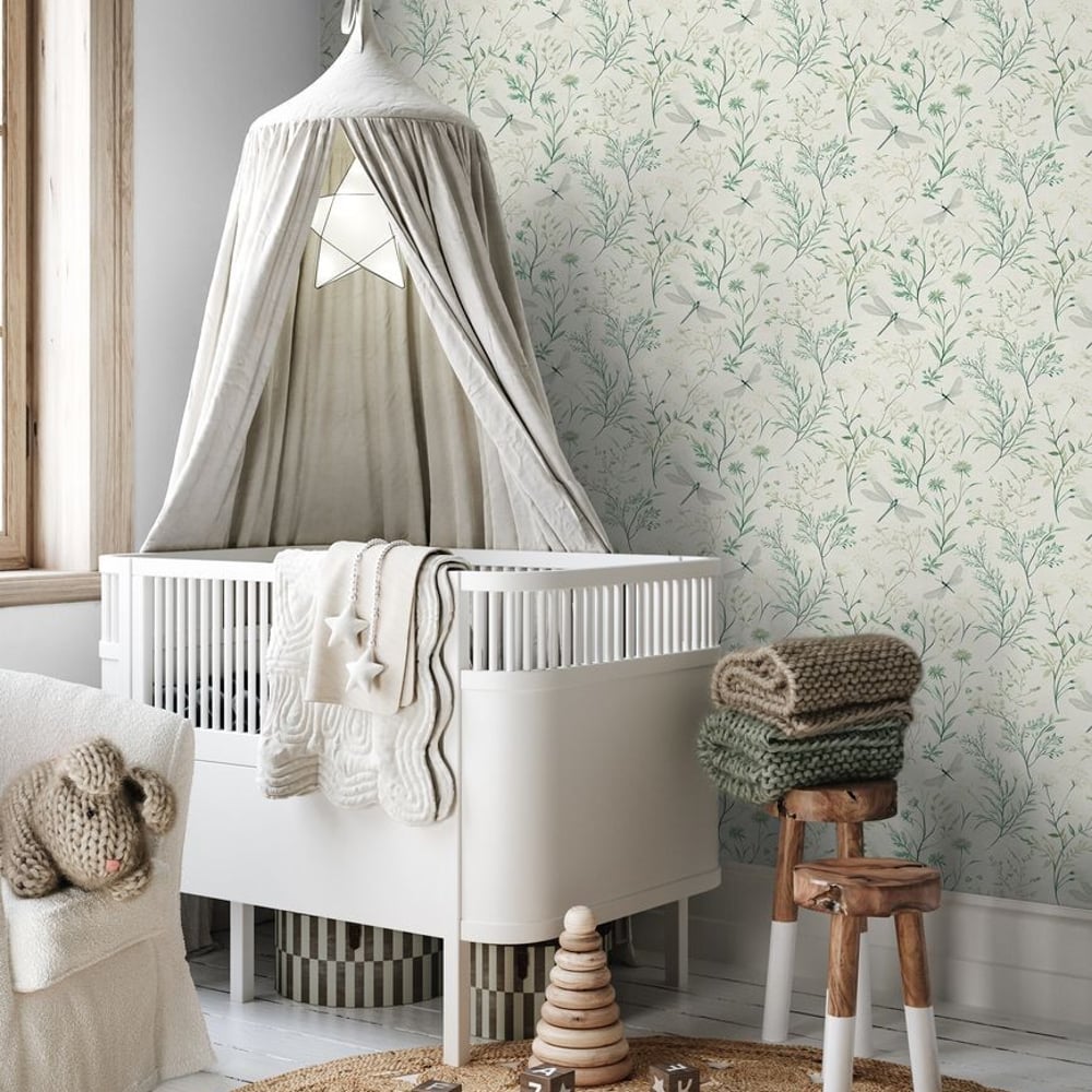 Dragon fly garden Beige - Papiers peints - Beige - Chambre d’enfant - Animal - Wallpassion - Intissé
