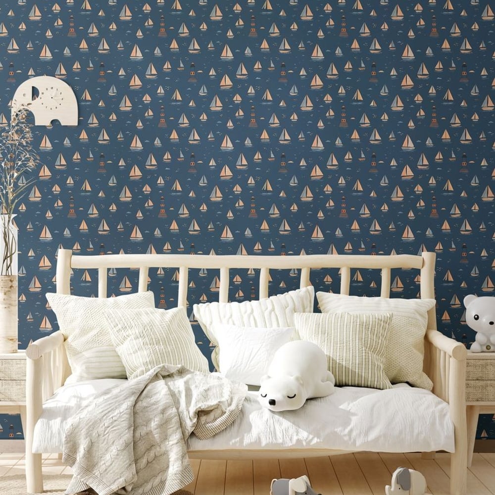 Aston Dark Blue - Tapet - Blå - Børneværelse - Maritim - Wallpassion Kids - Non-Woven