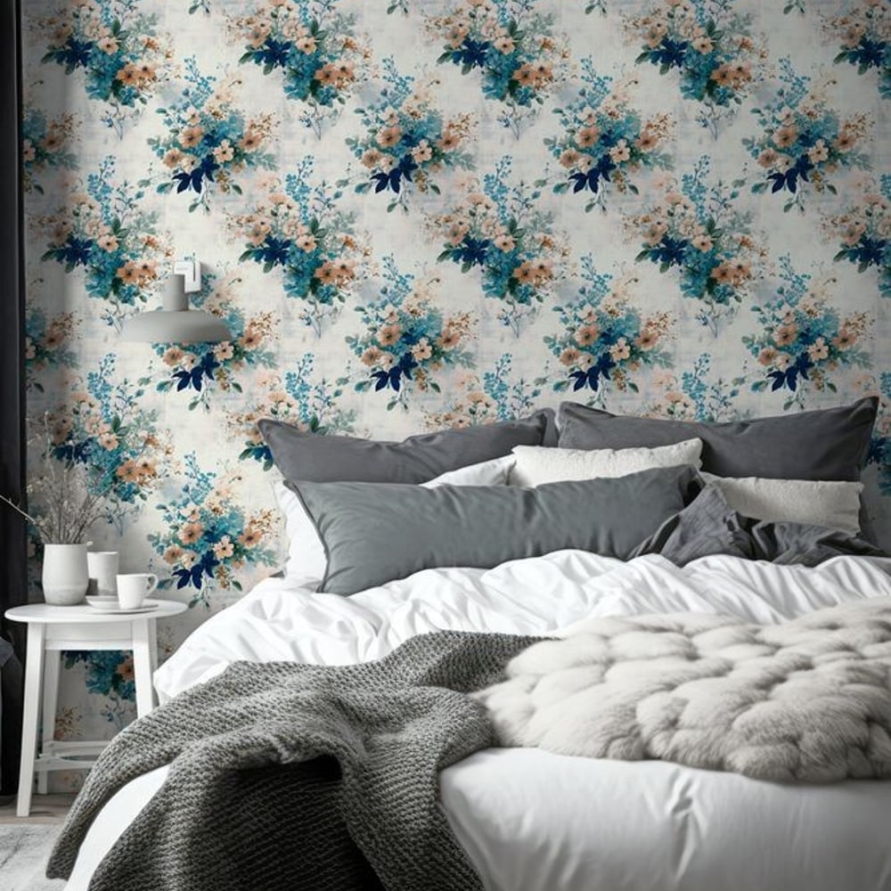 Kajsa Blue - Papiers peints - Bleu - Chambre - Floral - Scandza - Intissé