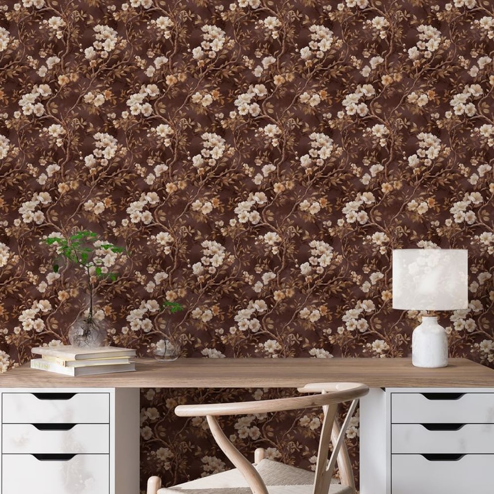 Edvin Brown - Wallpaper - Brown - Teenager's room - Floral - in between - Non-Woven