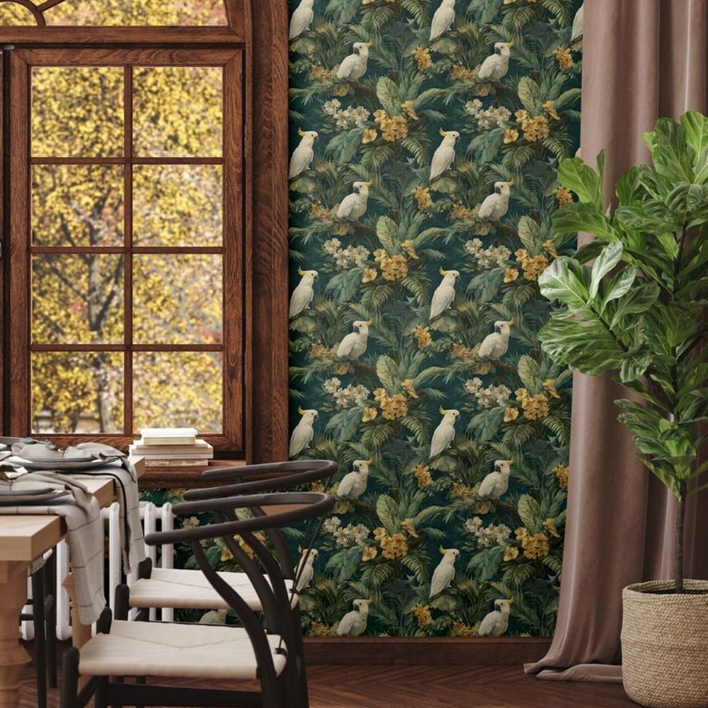 Bahia Green - Papiers peints - Vert - Cuisine - Oiseaux - Blue Monkey - Intissé