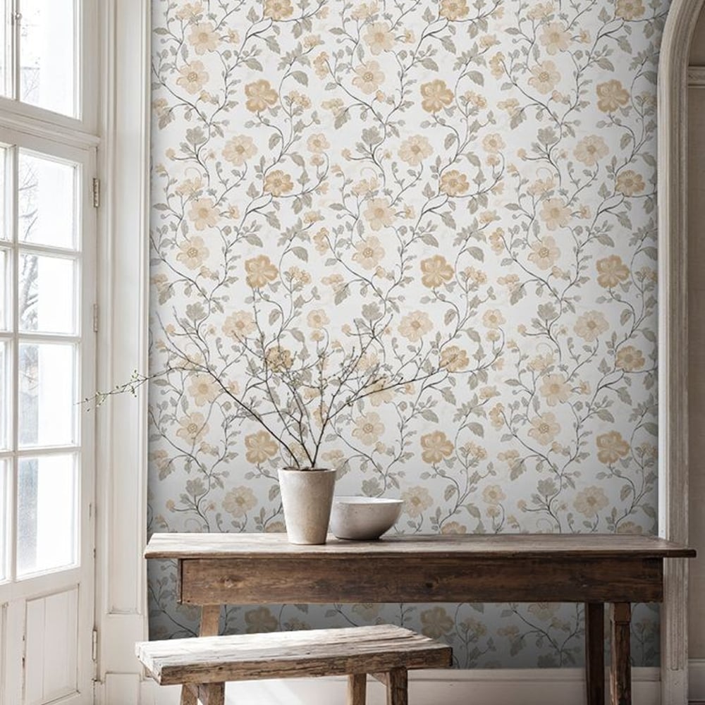 Fanny White - Papiers peints - Blanc - Cuisine - Floral - Scandza - Intissé