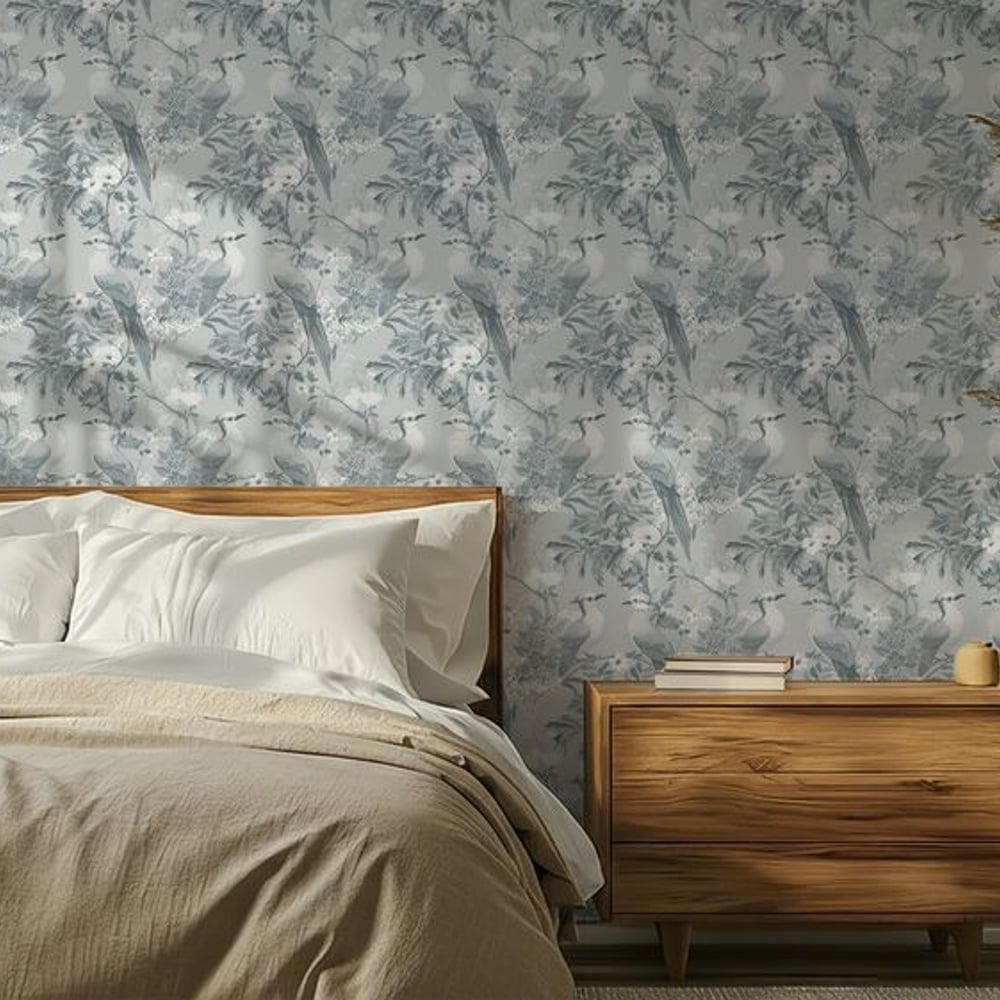 Marcel Blue - Papiers peints - Bleu - Chambre - Oiseaux - in between - Intissé