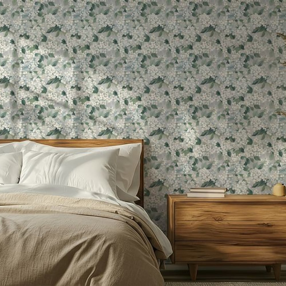 Petronella Grey - Wallpaper - Grey - Bedroom - Floral - in between - Non-Woven