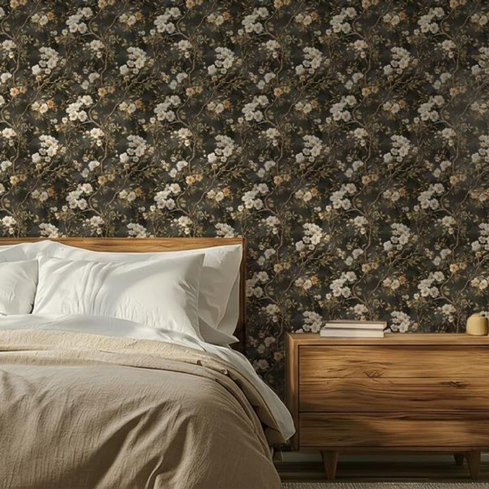 Edvin Grey - Wallpaper - Grey - Teenager's room - Floral - in between - Non-Woven