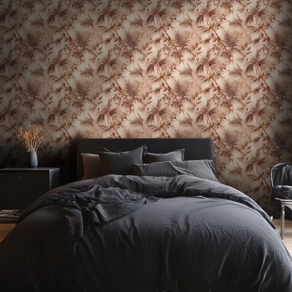 Satuba Beige - Wallpaper - Beige - Bedroom - Birds - Blue Monkey - Non-Woven