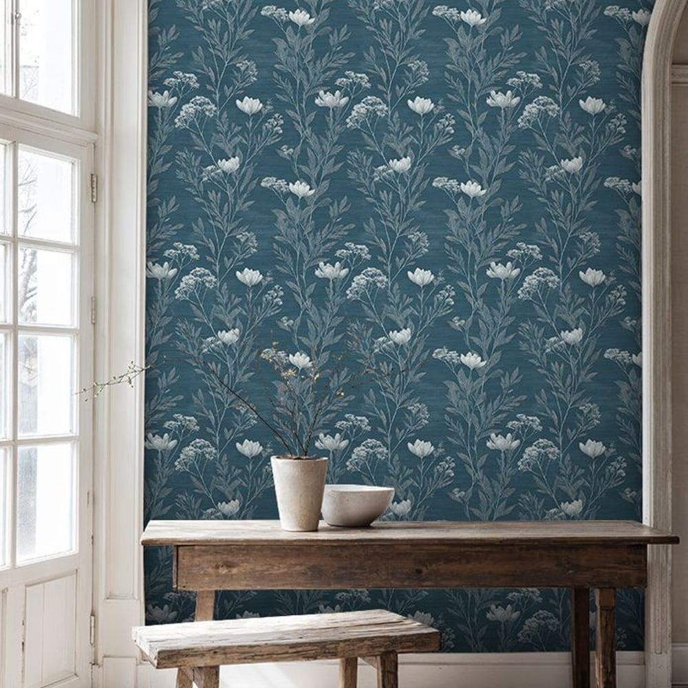 Gunborg Blue - Papiers peints - Bleu - Cuisine - Floral - Scandza - Intissé