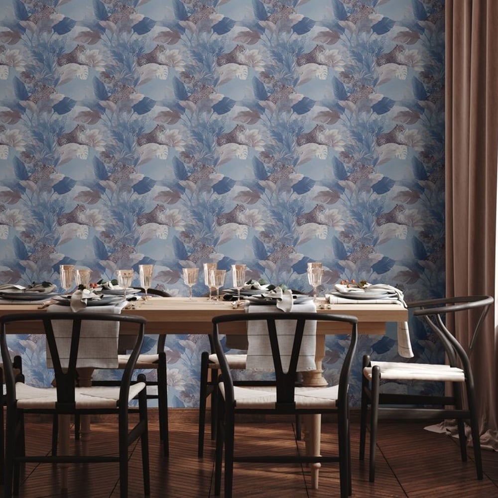 Pantanal Dark Blue - Wallpaper - Blue - Kitchen - Animal - Blue Monkey - Non-Woven