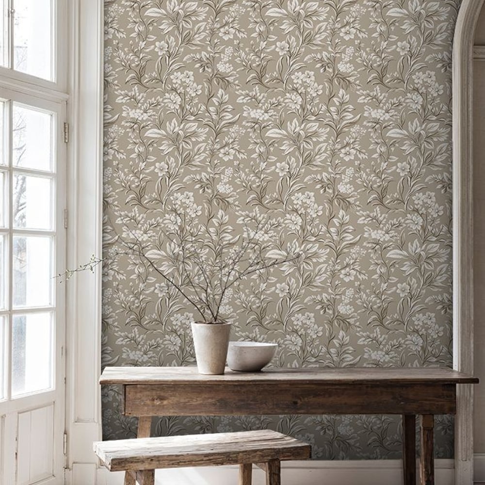 Ellinor Beige - Papiers peints - Beige - Cuisine - Floral - Scandza - Intissé