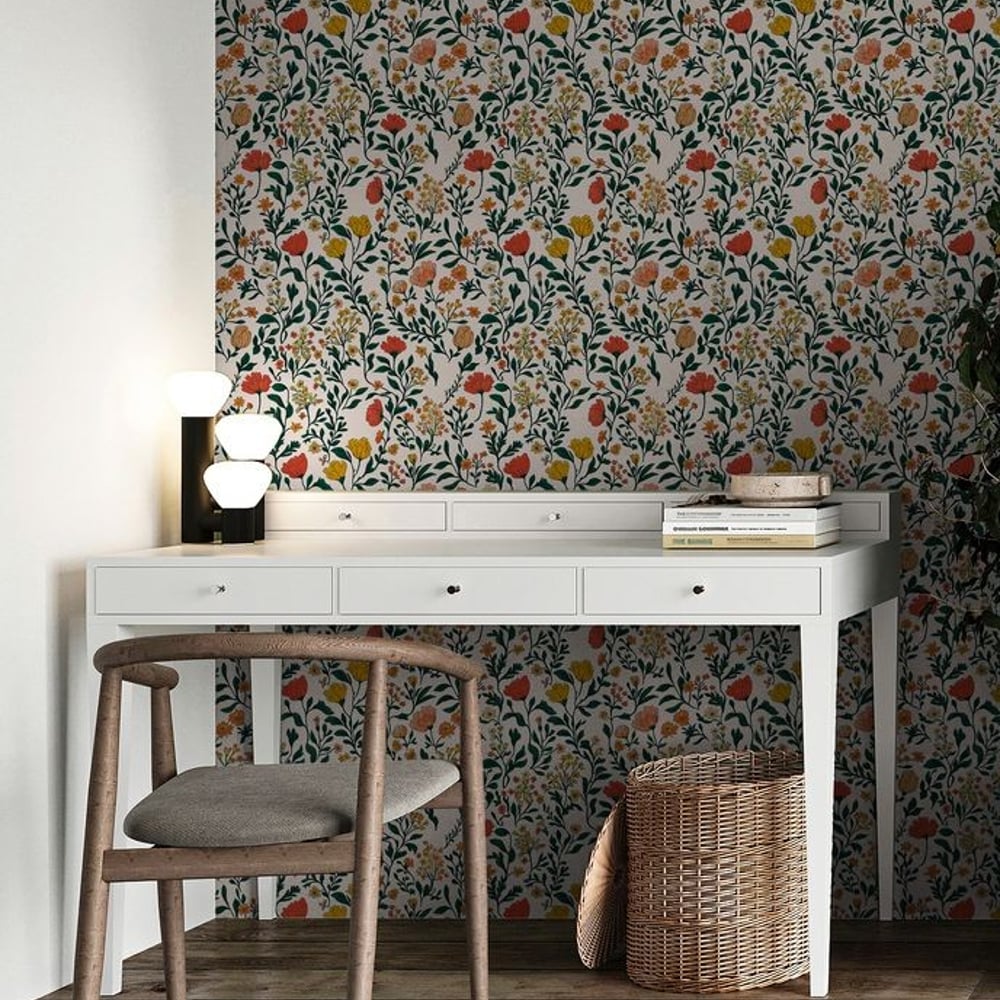 Frideborg Cream - Papiers peints - Beige - Bureau - Floral - Scandza - Intissé