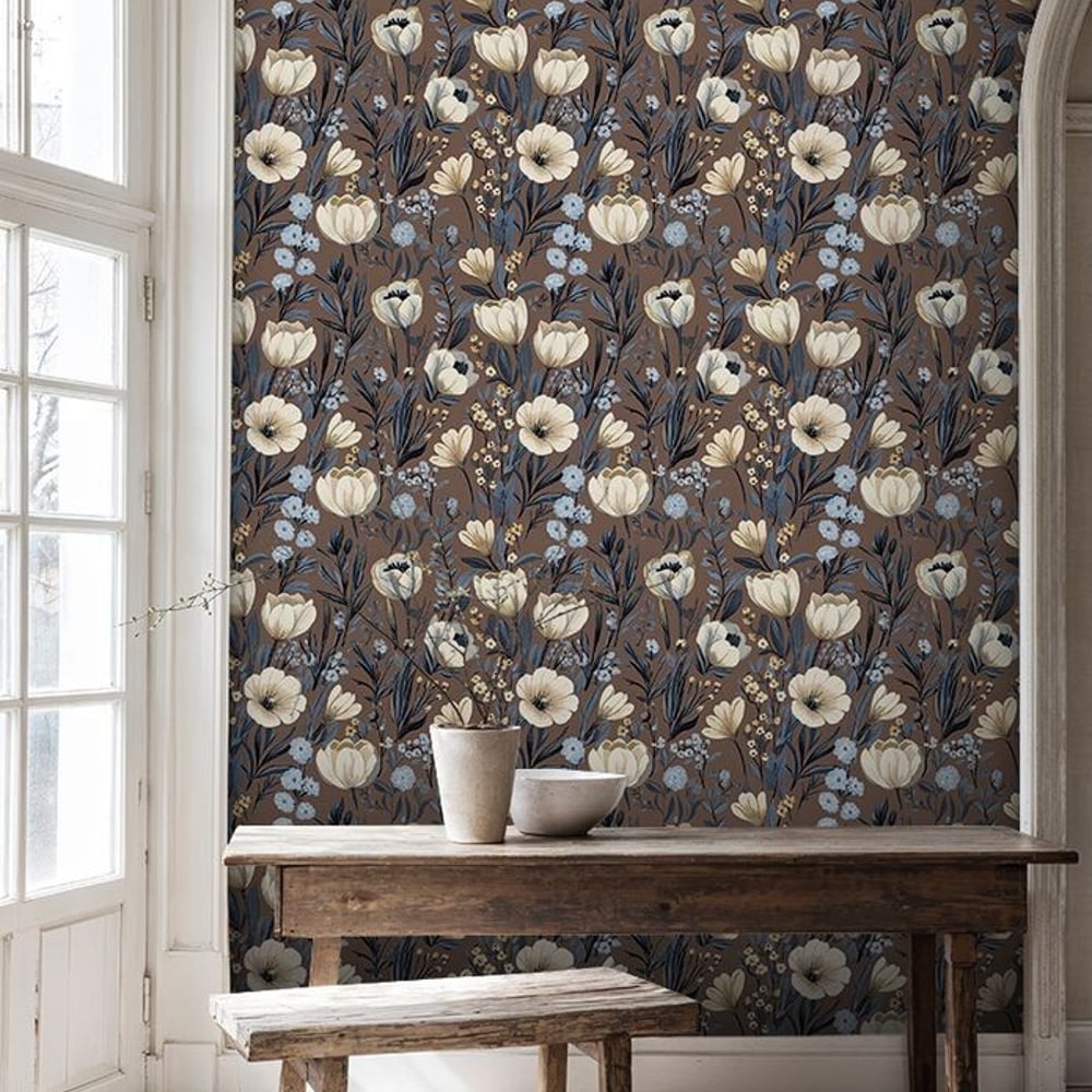 Elisa Brown - Papiers peints - Marron - Cuisine - Floral - Scandza - Intissé