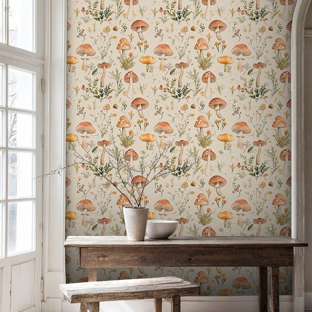 Anja Beige - Wallpaper - Beige - Kitchen - Floral - Scandza - Non-Woven